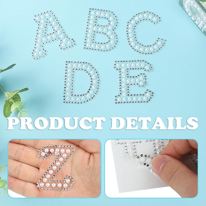 107 Pcs Pearl Rhinestone Self Adhesive Stickers 3 Sheets A-Z Glitter Letter Stickers and 1 Sheet 0-9 Number Stickers Bling Crystal Alphabet Sticker for DIY Crafts (White+White)