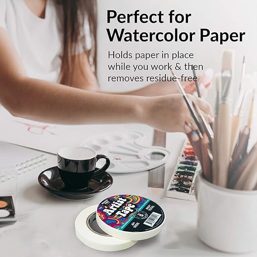 3pk White Artist Tape for Watercolor Paper, Painters, Artists, Painting, Removable Masking, Drafting, Canvas Framing, Paint Mask, Thin, Residue-Free, Low Tack Acid, 0.6in
