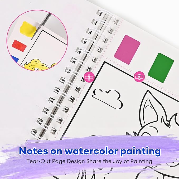 Watercolor Workbook, 30-Page Water Painting Book with 2 Brushes – Mess-Free Reusable Arts & Crafts Gift for Kids