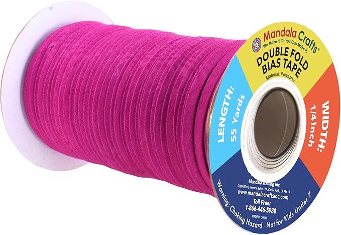 Mandala Crafts 55 Yards 1/4 Inch Orchid Double Fold Bias Tape for Sewing - Bias Binding Tape for Quilting Binding, Hemming, Seam, and Fabric Piping