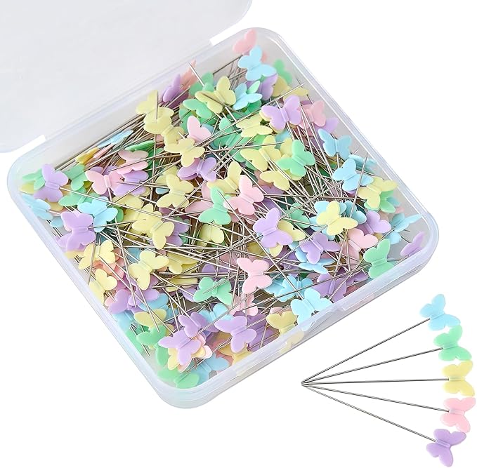 200 Pcs Colored Sewing Pins Flat Head Straight Pins with Storage Box, Butterfly Quilting Pin for Fabric Dressmaker DIY Craft and Decoration