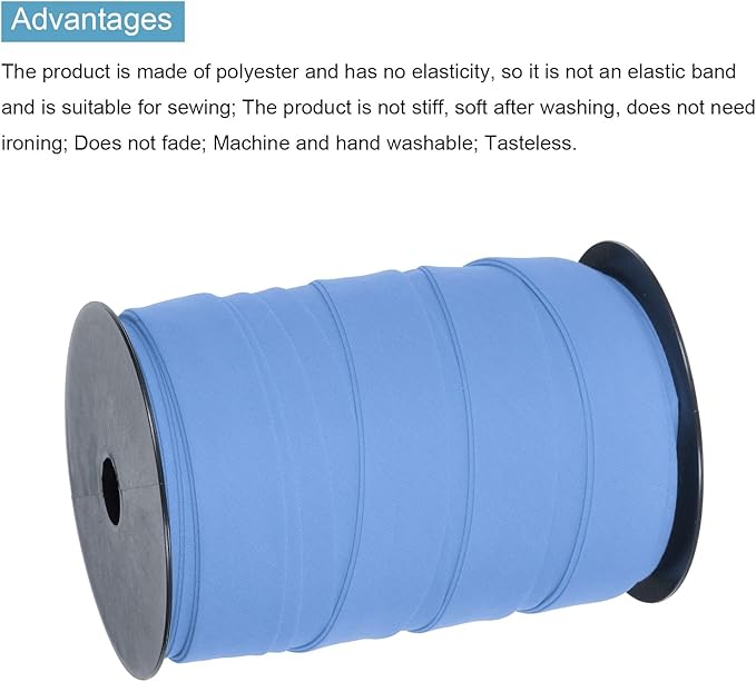 MECCANIXITY 1 Inch Double Fold Bias Tape Polyester Continuous Bulk Bias Tape for Sewing,Seaming Quilting Hemming Binding Crafts (Blue 55 Yards)