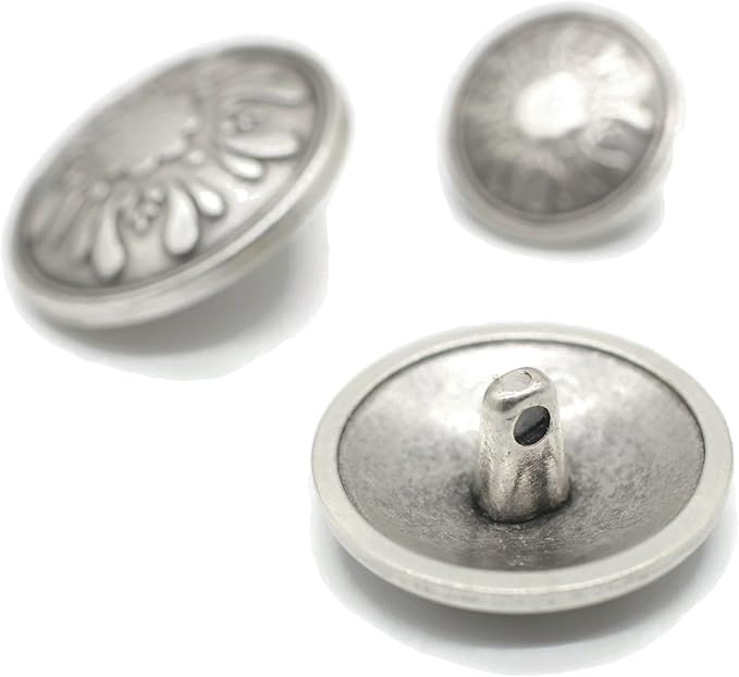 Antique Silver Metal Shank Buttons - 12 Pcs - 3 Size Options - Floral Round Metal Shank Buttons Vintage for Men Women Blazer Coat Uniform Shirt Suit and Jacket Sewing Craft DIY N11002