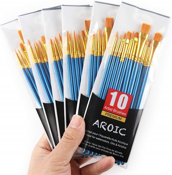 AROIC Painting Brush Set, 30 Packs/300 Pieces, Nylon Brush Head, Suitable for Oil and Watercolor, Perfect Suit of Art Painting, Best Present for Painting Enthusiasts
