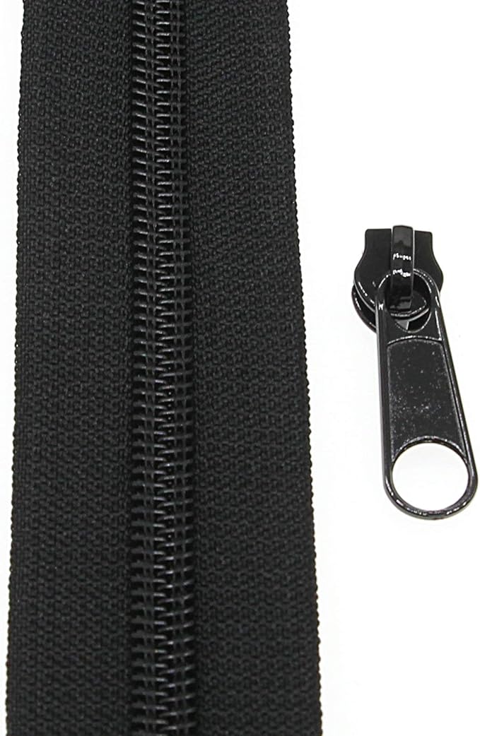 Leekayer #5 Black Nylon Coil Zippers by The Yards Bulk 10 Yards with 25pcs Black Sliders for DIY Tailor Sewing Craft,Luggage,Dress,Sofa Cushion,Pillow,Bag(Black)