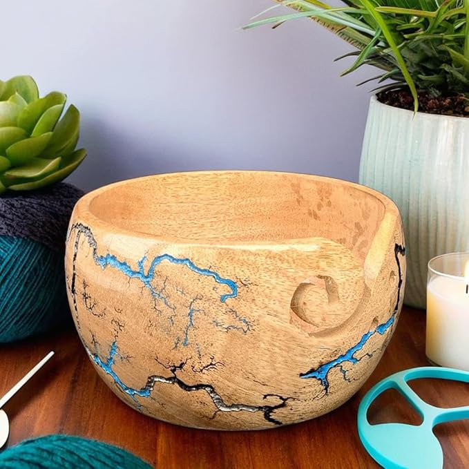Prime Art Wooden Yarn Bowl Yarn Bowl for Crochet Yarn Bowl for Knitting Yarn Bowl for Crochet Large Yarn Bowl (Multi Color)