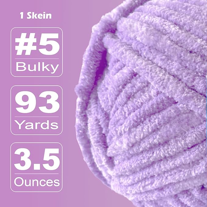 Soft Velvet Yarn Chenille Yarn for Crocheting and Knitting – Bulky (93 Yards/100g) - Polyester - Yarn for Blanket Amigurumi Weaving Crafts (Purple, 2 Pack)