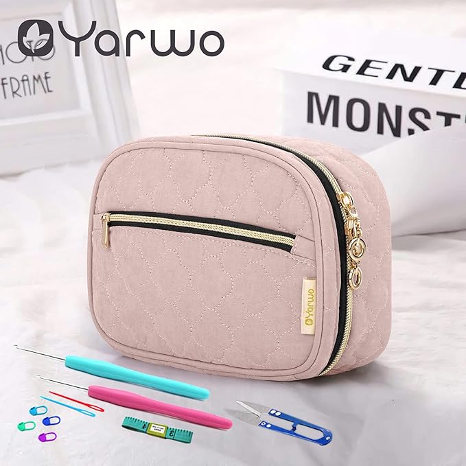 Yarwo Crochet Hook Case, Travel Organizer Bag for Crochet Hooks, Aluminum Crochet Hooks, and Crochet supplies, Dusty Rose (Bag Only)