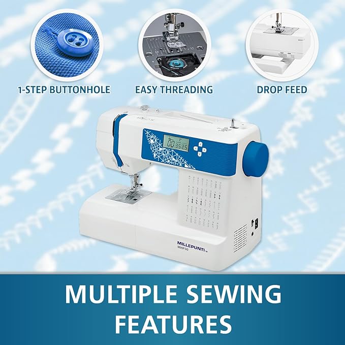 MILLEPUNTI MHP30 Electronic Sewing Machine, LCD Display, 40 Built-in Stitches, Automatic Needle Threader, Accessory Kit, Computerized Sewing Machine for Beginners & Advanced
