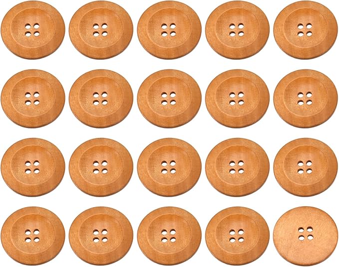 uxcell 50Pcs Wooden Buttons, 35mm(1 3/8") 4 Hole Round Wood Sewing Button Craft for Sewing DIY Craft Clothing, Earthy Yellow