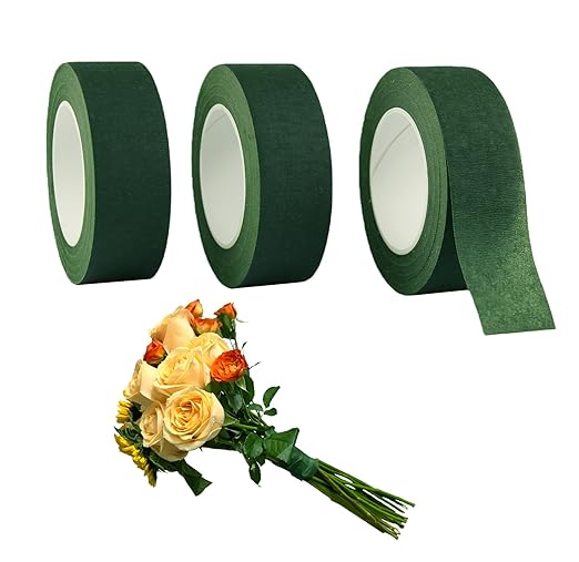 3 Rolls 1 inch Wide Floral Tape Dark Green Flower Tape for Bouquet Stem Wrapping and Floral Crafts (3)