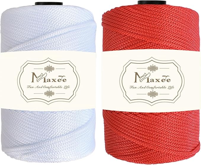 Maxee Premium Polyester Macrame Cord 3 mm × 218 yd (2 Pack),3mm 100% Polypropylene Macrame Cord,Ideal for Crochet, Wall Hangers, Bags, Rugs & DIY Crafts
