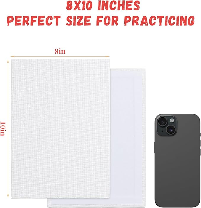 Simetufy Canvas Boards for Painting 8 x 10 inch, 24 Pack Flat Painting Canvas Panels, 8oz Gesso Primed Acid-Free 100% Cotton for Acrylic, Oil Watercolor Paint