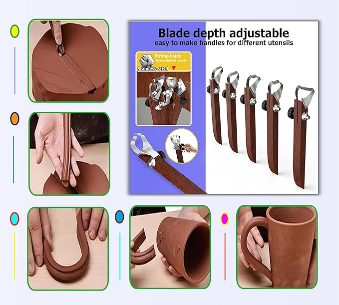 GEOCCI Pottery Handle Making Tool Sculpture Scraper Pottery Carving Tool Pottery Cup Handle Shape Tool for Tea Cup Mug Utensil Vase Handle Clay Cutters (5 PCS)