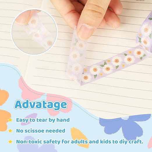 12 Rolls Flower Washi Tape Set, Floral Botanical Writable Masking Tapes, Cute Blooms Colored Adhesive Tapes for DIY Art Crafts, Gift Wrapping, Scrapbook, School Supplies, Painters, Planners 16.4Ft