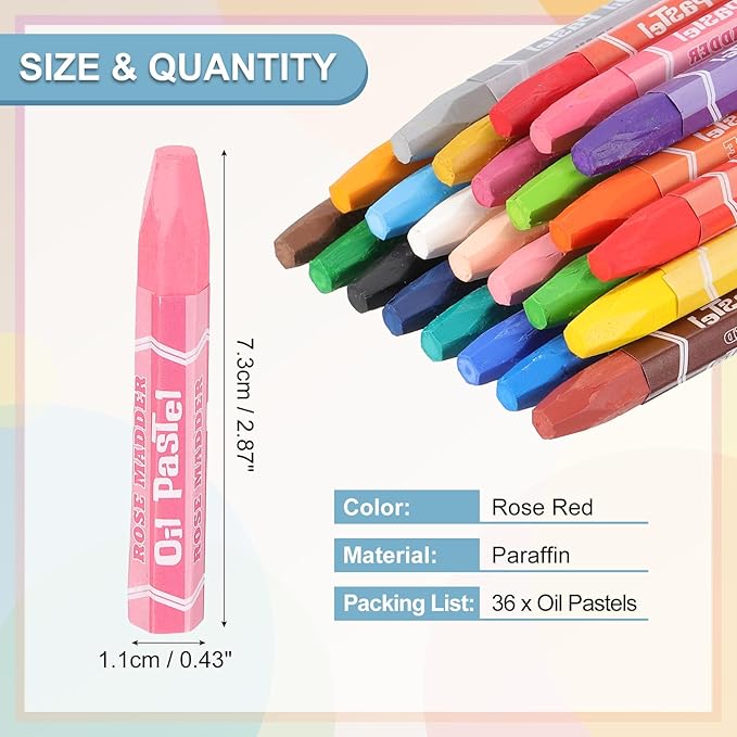 PATIKIL Rose Red Oil Pastels, 36Pcs Soft Oil Crayons Pastels Stick Vibrant and Creamy Art Supplies Bulk for Artists Beginners Art Painting Drawing Blending Graffiti Gallery
