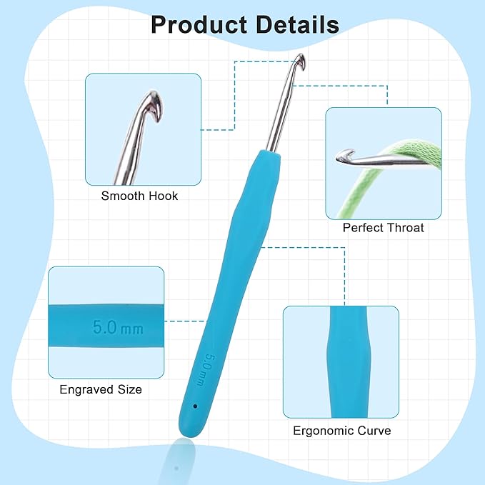 Crochetbox Crochet Hooks Set, 13 Size 2mm(B)-10mm(P) Ergonomic Handles Crochet Hooks with Case for Arthritic Hands, Kintting Needle with Crocheting Tool for Crocheters