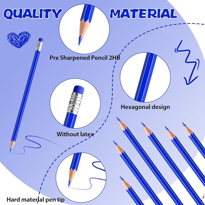 120 PCS Blue Checking Pencils Erasable Colored Pencils with Eraser Pre-Sharpened 2 HB for Checking, Grading, Tests & Office/School Supplies (Blue)