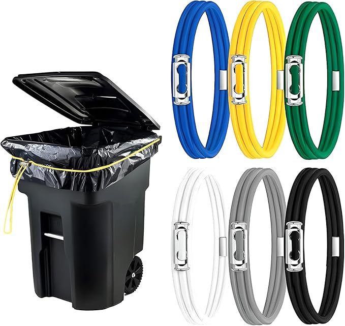 6 Pcs Large Rubber Bands for Trash Cans, Cord Lock Adjustable Garbage Can Bands Fits 40-96 Gallon Trash Cans, Multifunction Bungee Cords for Kitchen Home Office School Garbage