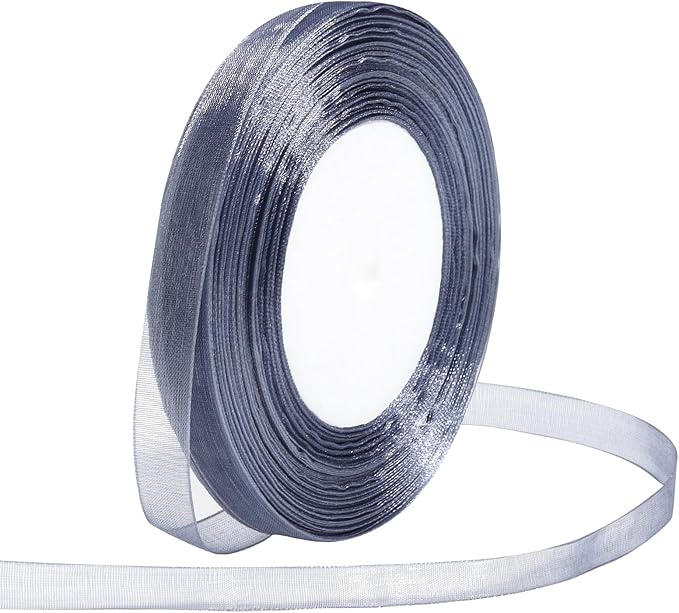 Grey Ribbon for Gift Wrapping 3/8 inch Sheer Organza Ribbon for Flower Bouquet Tulle Chiffon Ribbons for Wedding Invitations Christmas Halloween Decorations Crafts 50 Yards