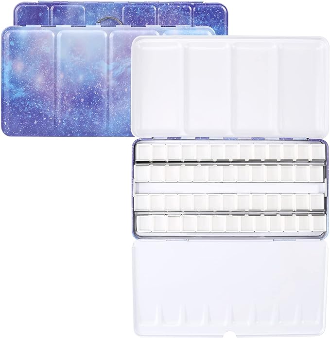MYARTOOL Empty Watercolor Palette, Purple Empty Watercolor Tin Palette Paint Case with 48 PCS Empty Half Pans for DIY Travel Watercolor Palette, Acrylic and Oil Painting