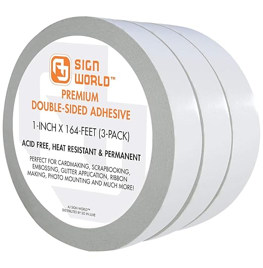 Best 1" (3-Pack) Ultra-Thin Permanent Double-Sided Tape for Arts, Crafts, Photography, Scrapbooking, Tear-by-Hand, Paper Backing, Documents, All Purpose (1-Inch x 164-Feet)