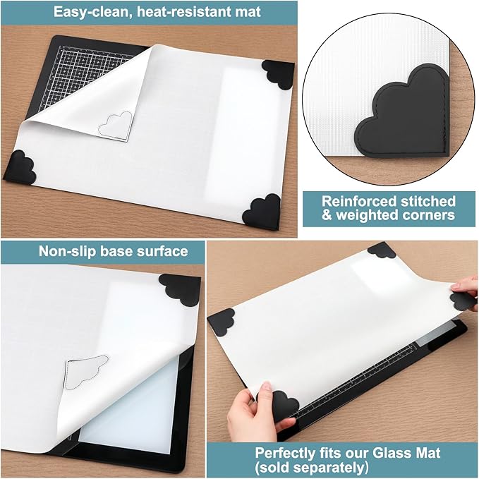 2PcsMagnetic Glass Craft Mat and Non-Stick Craft Mat Set Heat Resistant Glass Media Cutting Mat W/Magnets Gridlines and Measurements; for Stamping, Ink Blending, Stenciling Scrapbooking Craft Project