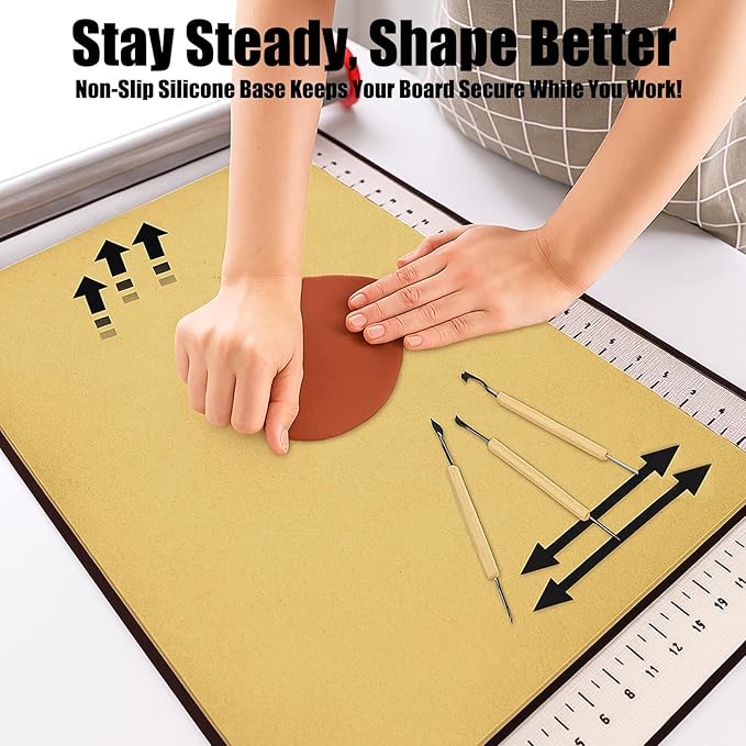 Wooden Wedging Board for Pottery - Clay Mat and Sculpting Tool for Handbuilding, Ceramics, and Crafting - Pottery Accessories for Adults (18inx12in-No Handle-with mat)