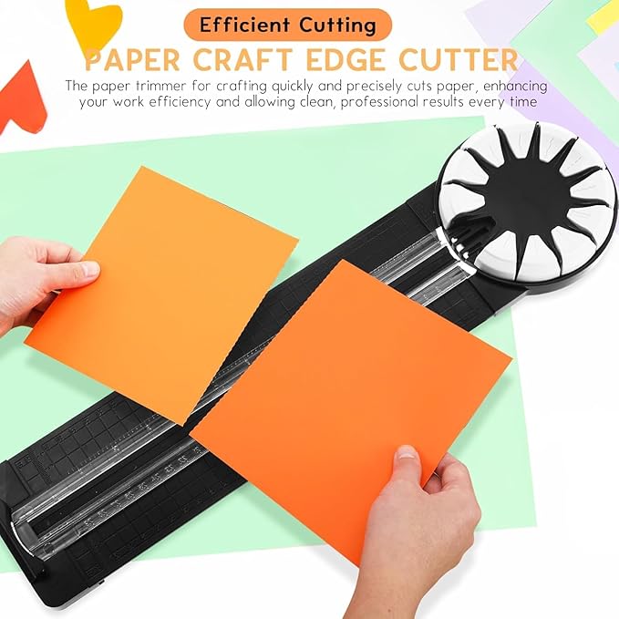 Paper Craft Edge Cutter, 12 in 1 Paper Cutter, Rolling Paper Cutter with 12 Cutting Types, Multifunctional Paper Cutter Machine with Measurements for Scrapbooking (BLK)