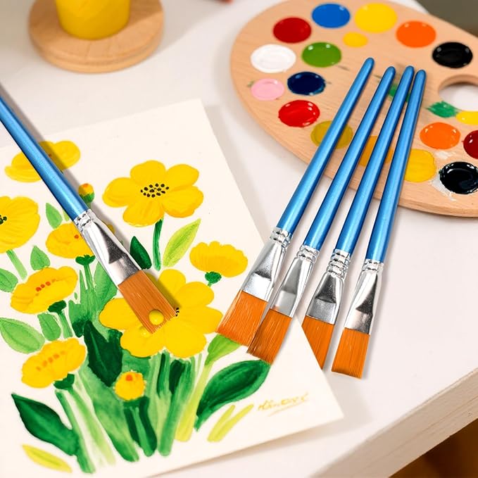 10PCS Flat Head Wide Paint Brush Set, 0.8 Inch Bulk Wide Paint Brushes for Kids for Adults and Artists Acrylic Painting Watercolor Canvas Face Painting Touch Up Rock