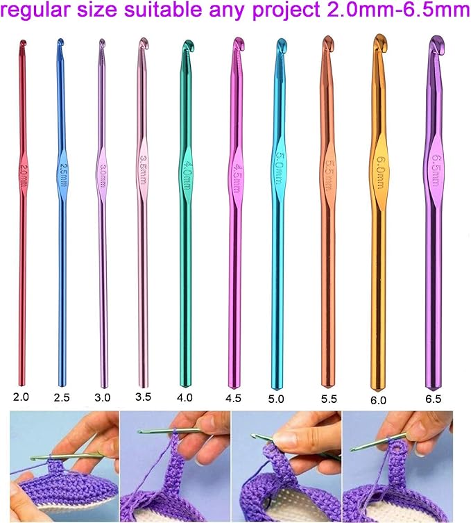 KOKNIT Crochet Hooks Set with Storage Case, Soft Grip Ergonomic Crochet Needles, Smooth Coloured Aluminum Yarn Crochet Hooks Crochet Kit with Crochet Tools Supplies and Accessories (Beginners)