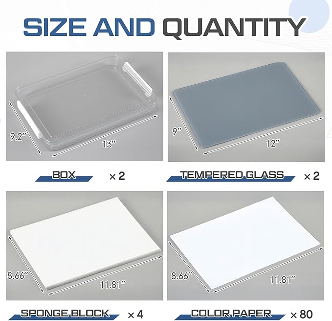 Nuanchu 2 Pcs 9 x 12 Inch Neutral Grey Tempered Glass Palette for Oil Painting with Lid and 80 Sheets Disposable Paper and 4 Sponges Keeps Wet Paint Fresh for Artist DIY Color Mixing Beginners