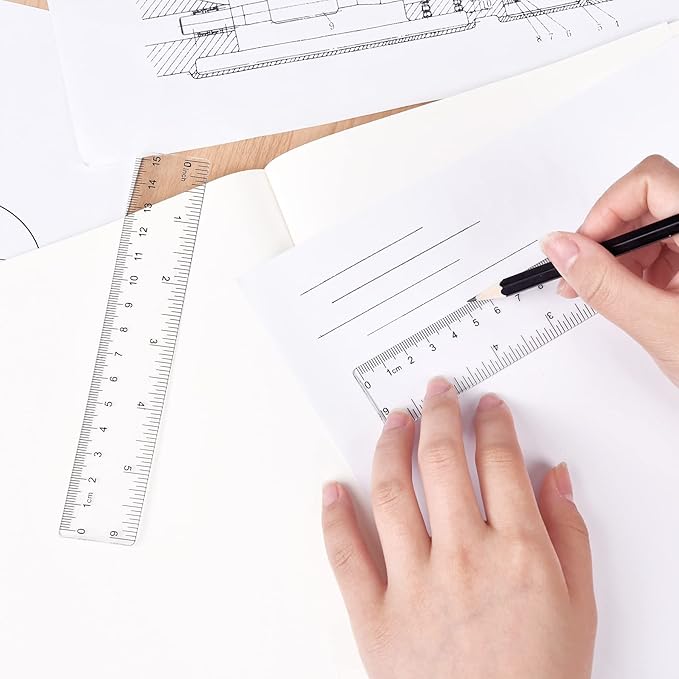Clear Plastic Ruler 6 Inch Straight Rulers, Shatterproof Ruler with Inches and Centimeters for School Classroom, Home, or Office (2pcs)