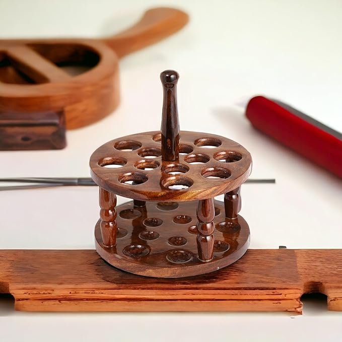 Brainmart Wooden Crochet Hooks Holder - 12 Holes Storage Organizer for Crochet Tools, Crochet Hooks Holder, Rosewood Knitting Needle Storage for Crocheters