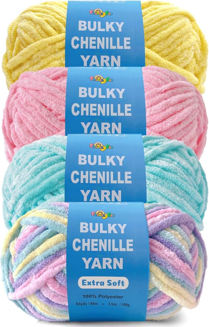 Soft Velvet Yarn Chenille Yarn for Crocheting and Knitting – Bulky (93 Yards/100g) - Polyester - Yarn for Blanket Amigurumi Weaving Crafts (Mixed Color 09, 4 Pack)