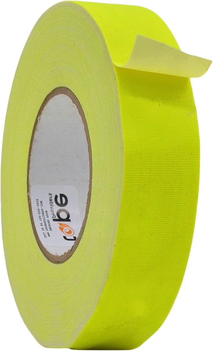 WOD GTC12 Gaffer Tape, Fluorescent Yellow Low Gloss Finish Film, 1.5 inch x 60 ft. Residue Free, Non Reflective Cloth Fabric, Secure Cords, Water Resistant, Photography, Filming Backdrop, Production