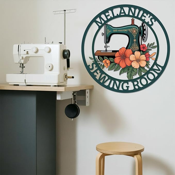 Custom Sewing Machine Metal Sign, Personalized Quilting Gifts for Mommy Grandma Wife, Mom's Sewing Room Decor, Vintage Quilting Supplies Craft Room Wall Decor, Gifts for Quilters Women