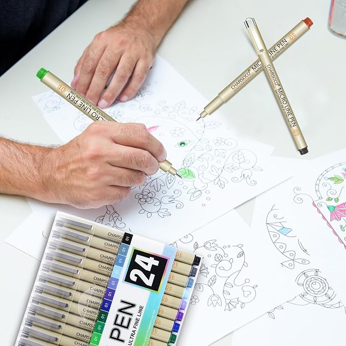 01 Micro Pen, Fine Point Pen with 24 Colors, Waterproof Archival Ink, 0.25mm Fineliner Ink Pens for Artist Illustration, Sketching, Anime, Manga, Technical Drawing and Scrapbooking