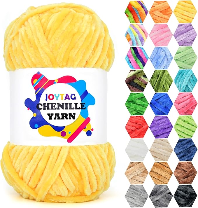 Velvet Chenille Yarn for Crocheting Yellow Velvet Yarn Fluffy Plush Thick Bulky Chunky Chenille Velvet Soft Baby Blanket Yarn for Crocheting Hand Knitting 100g-Yellow