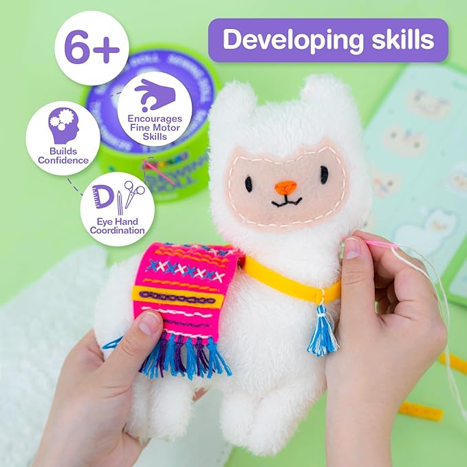 Avenir My First Sewing Kit for Beginner Ages 6+ I Premium Plush Big DIY Animals I Child-Safe Tools for Easy Crafting Fun I Motor Skills & Wiggle Stuff Stitching Creativity I Skill Gift for Boys & Girl