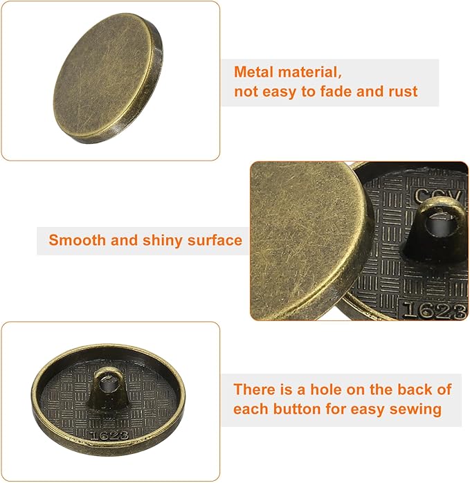 HARFINGTON 50pcs 36L Metal Round Flat Sewing Buttons 23mm Alloy Shank Craft Replacement Button for Men Women Suit Woolen Coat Shirt Trousers Sewing Crafts, Bronze