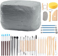 ReArt Natural Air-Dry Modeling Clay - 10LBs with 40 Pcs Pottery Sculpting Tool Set, All-Purpose Clay (Gray)