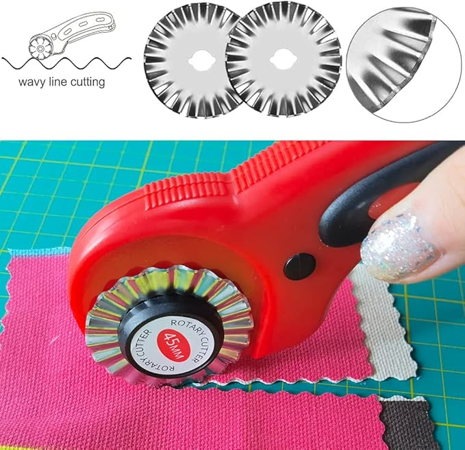 45mm Rotary Cutter Blades, Wavy Replacement Blade, Pinking Rotary Blades Refill 45mm,Fits Fiskars,OLFA,Martelli,Dremel,Truecut,DAFA,Paper Cutting Blades Refill for Quilting Scrapbooking Sewing,5 Pack