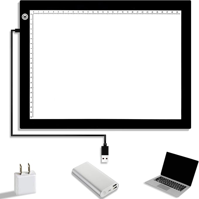Big Sale ! A4 LED Light Box for Tracing, 60 LEDs Light Pad with Scale Ultra-Thin Continuously Brightness Adjustment USB LED Copy Board for Tracing, Tattoo Drawing or X-ray Viewing.