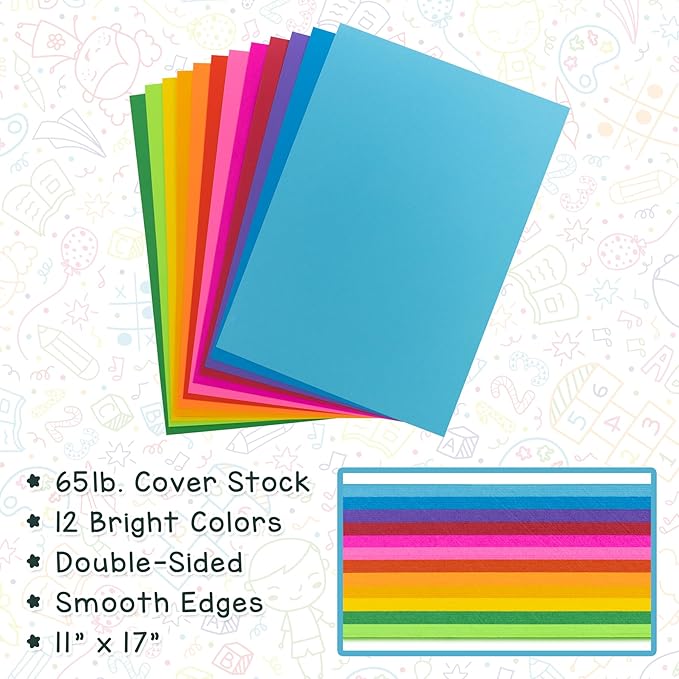 Hygloss Light Blue Bright Colored Cardstock - 11x17-Inch, 50 Sheets, 65 lb/ 176 gsm, Fade-Resistant, Acid-Free Color Card Stock Paper