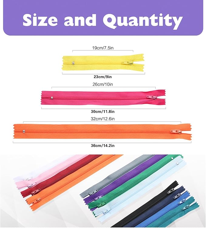JEXZON 180 Pieces 20 Colors #3 Nylon Coil Zipper 9 Inch 11.8 Inch 14.2 Inch Bulk Zipper for Sewing Projects, Clothing, Skirts, Pants, Bags