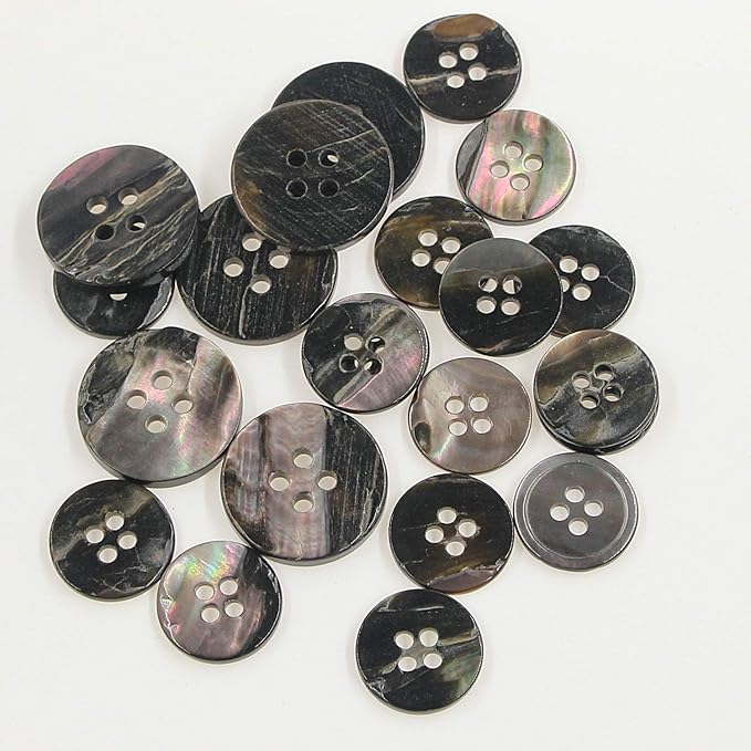 22 Pieces Genuine Black Mother of Pearl Blazer Button Suit Buttons Set 20mm 15mm Natural Black MOP Shell Buttons Bulk for Men Leekayer