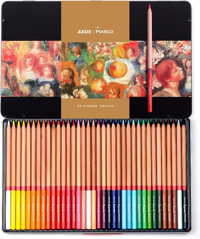 Oil-based Colored Pencils Set for Adult Professional Coloring 3.7mm Thick Core Unbreakable Great Color Rendering Iron Box Packed For Artists & Art Lovers (Renoir 3100 Series-36 Colors)