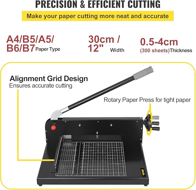 VEVOR Guillotine Paper Cutter 12",Heavy Duty Paper Cutter A4 400 Sheets, Paper Guillotine Cutting Width 30 cm,Paper Slicer Cutting Thickness Max 4 cm, Paper Slicer for Cutting Paper, PVC etc