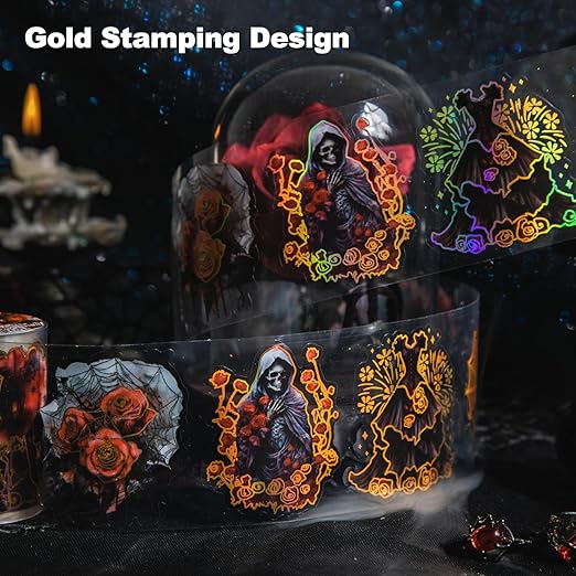Gothic Holographic PET Tape Set, 6 Rolls of Dark Fantasy Pre-Cut Stickers for Scrapbooking, Junk Journaling, DIY Crafts, and Art Supplies